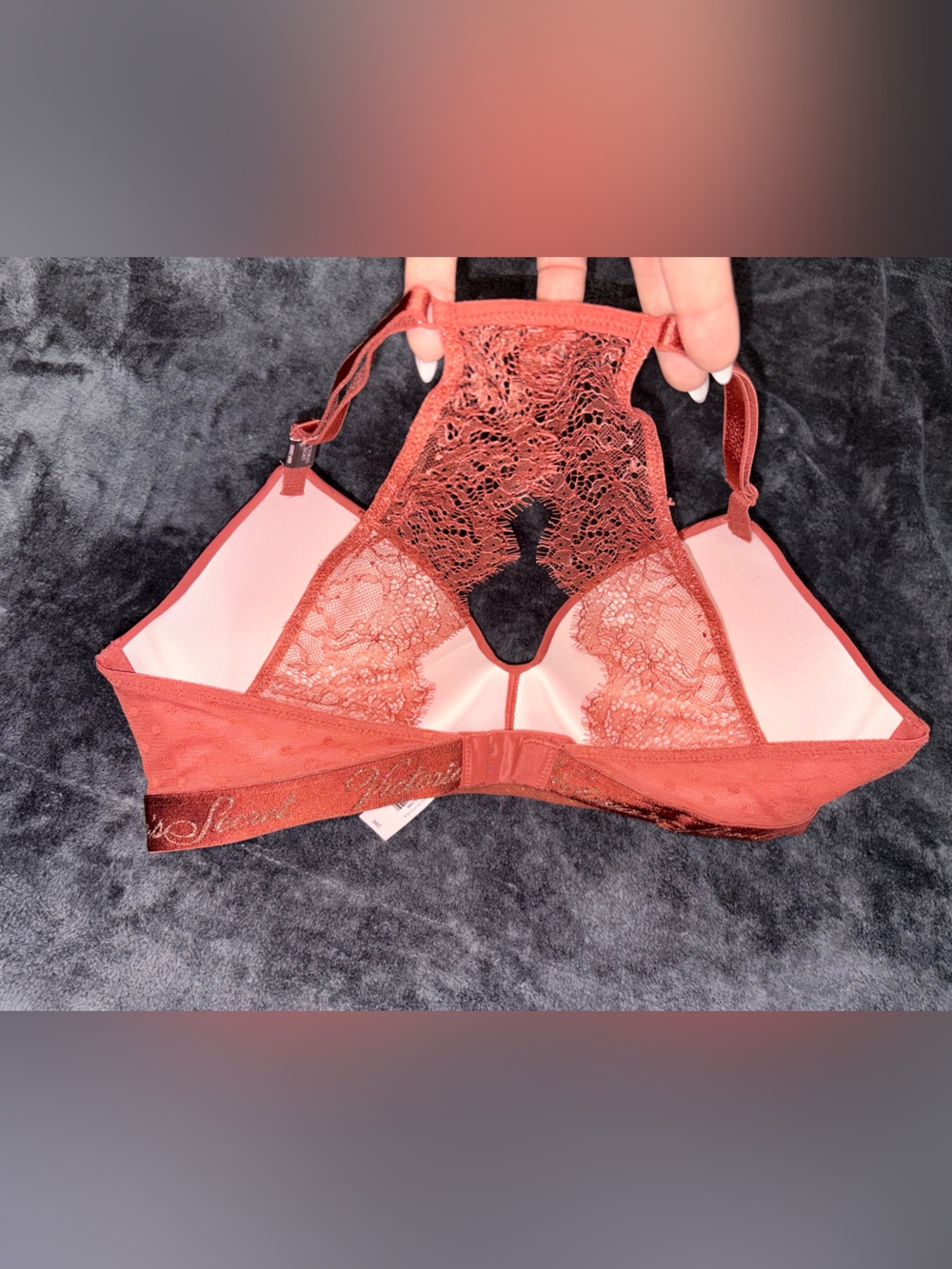 Victoria's Secret Coral Lace Racerback Push-Up Bra - Picture 3 of 12